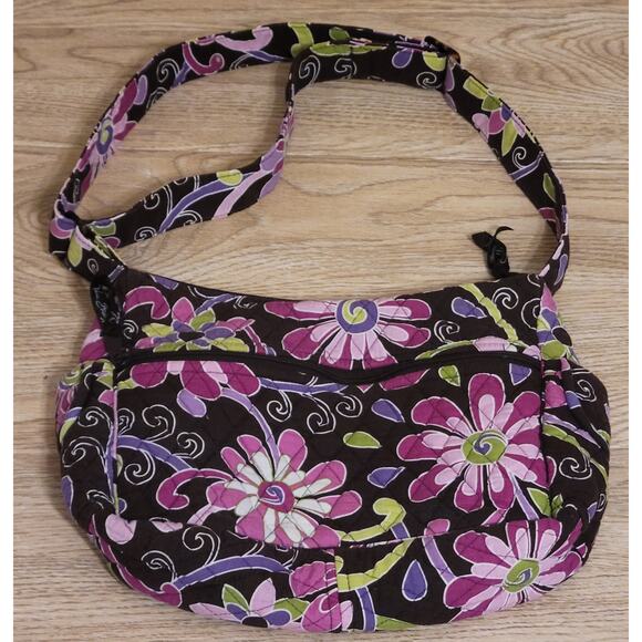 Vera Bradley Womens Purple Punch Purse Shoulder Tote Bag Brown Floral Quilted - Picture 4 of 5